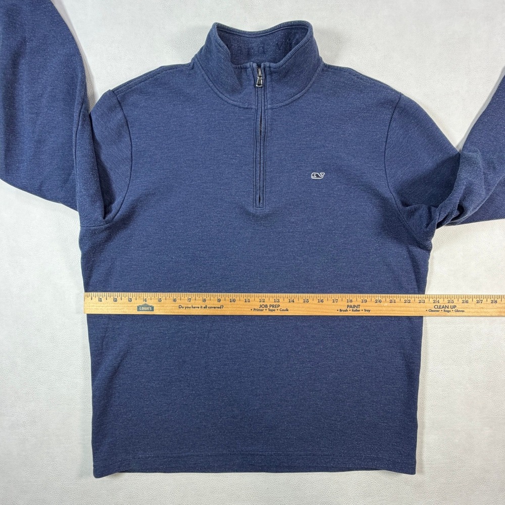Vineyard Vines Mens XL Quarter Zip Pullover Navy Blue Heathered Pique Sweater - Picture 5 of 12
